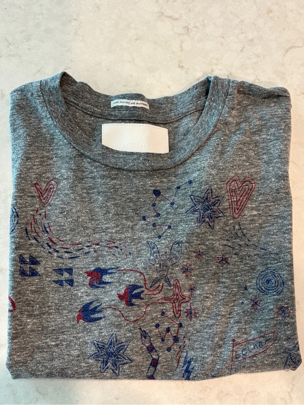 MOTHER Gray Crewneck Tee with White Leather Logo Patch
